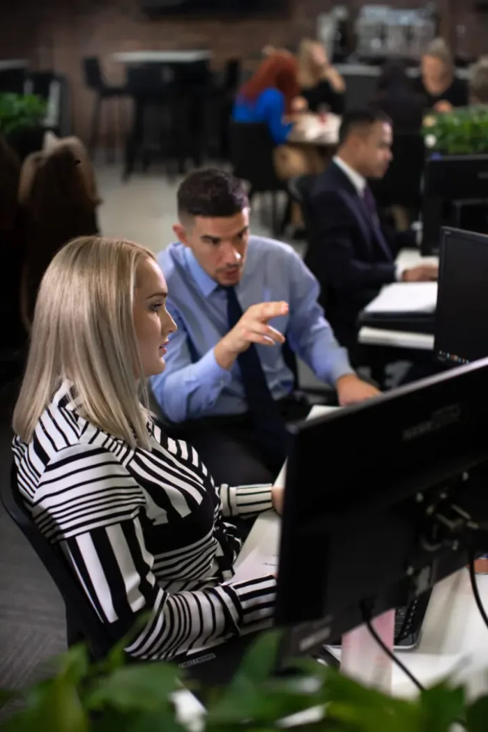 Staff looking at computer